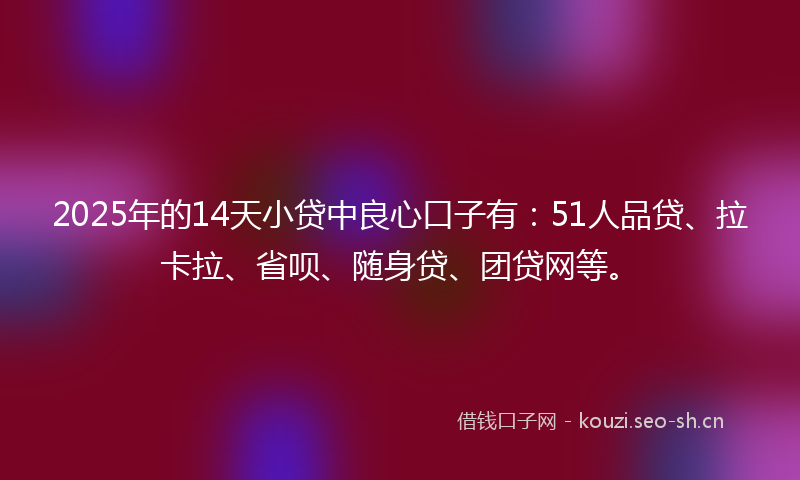 2025年的14天小贷中良心口子有：51人品贷、拉卡拉、省呗、随身贷、团贷网等。
