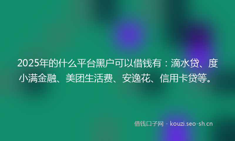 2025年的什么平台黑户可以借钱有：滴水贷、度小满金融、美团生活费、安逸花、信用卡贷等。