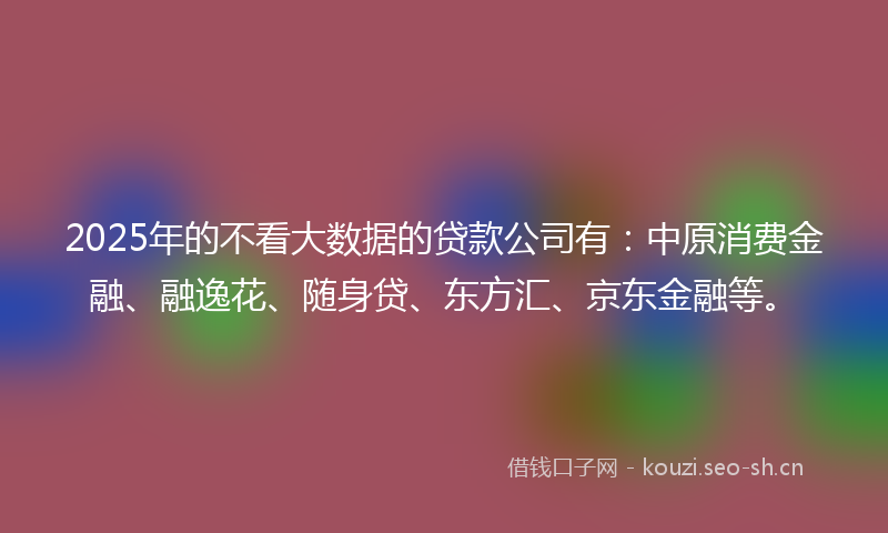 2025年的不看大数据的贷款公司有：中原消费金融、融逸花、随身贷、东方汇、京东金融等。
