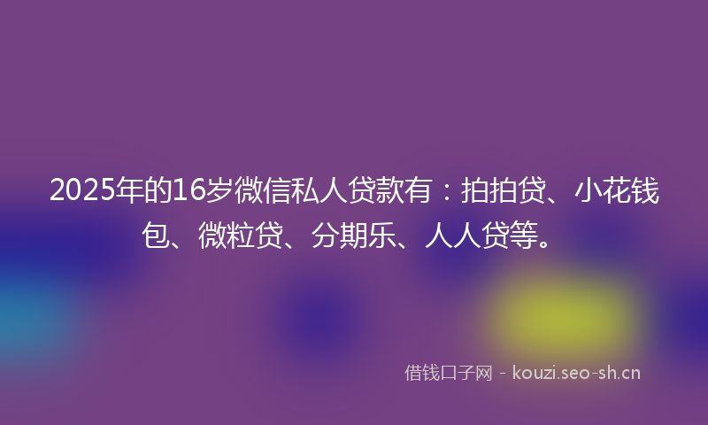 2025年的16岁微信私人贷款有：拍拍贷、小花钱包、微粒贷、分期乐、人人贷等。