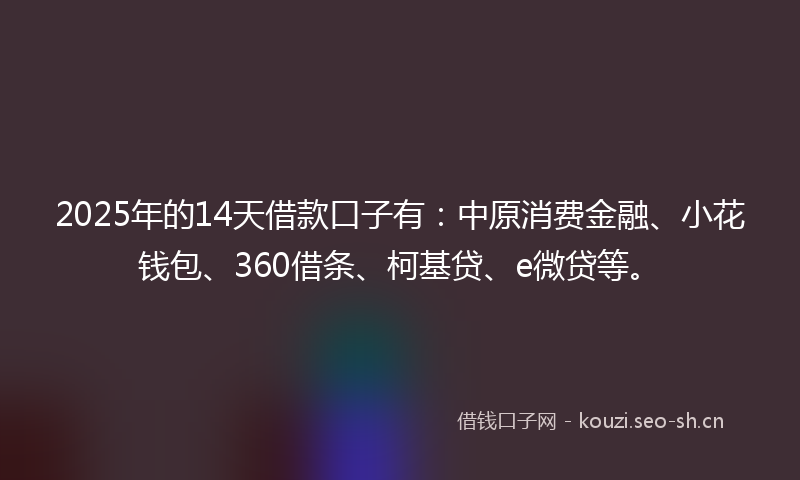 2025年的14天借款口子有：中原消费金融、小花钱包、360借条、柯基贷、e微贷等。