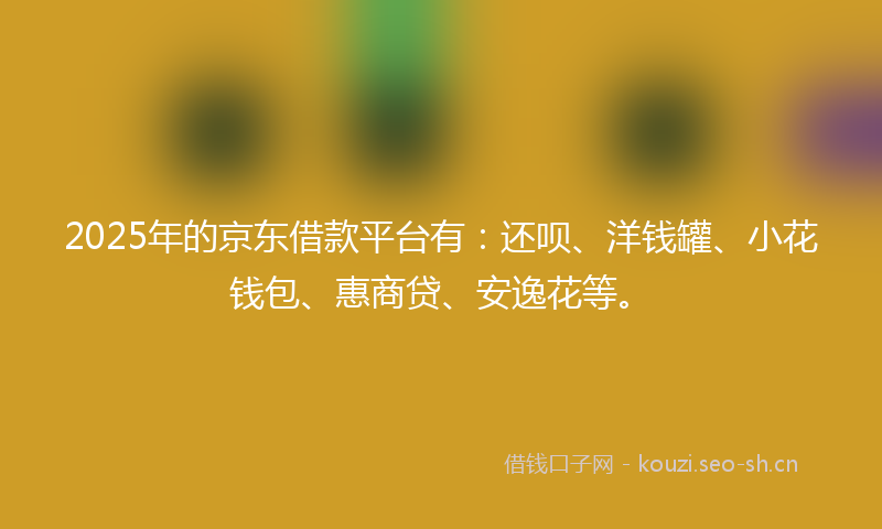 2025年的京东借款平台有：还呗、洋钱罐、小花钱包、惠商贷、安逸花等。