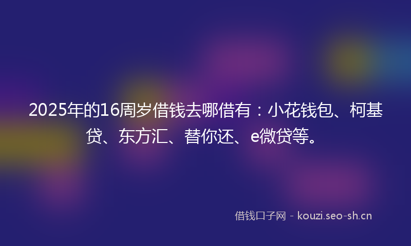 2025年的16周岁借钱去哪借有：小花钱包、柯基贷、东方汇、替你还、e微贷等。