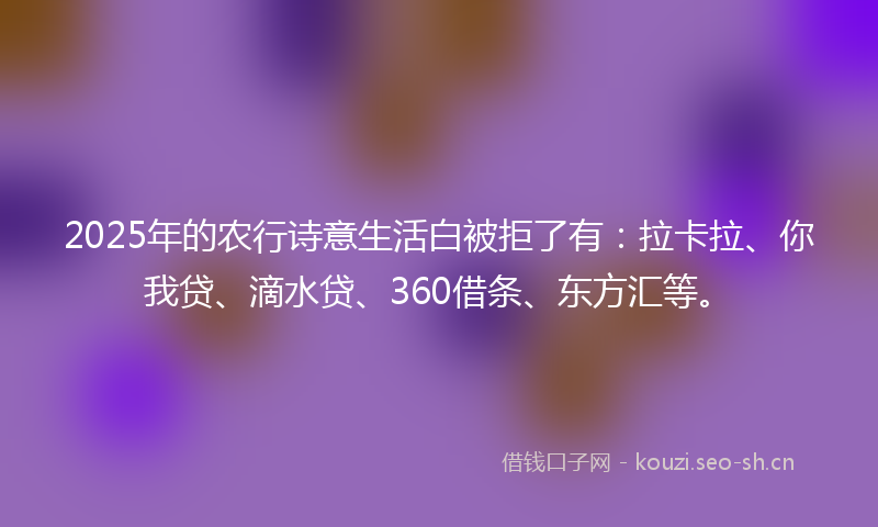2025年的农行诗意生活白被拒了有：拉卡拉、你我贷、滴水贷、360借条、东方汇等。