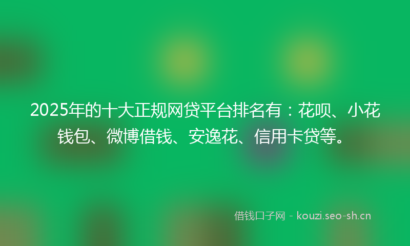 2025年的十大正规网贷平台排名有：花呗、小花钱包、微博借钱、安逸花、信用卡贷等。
