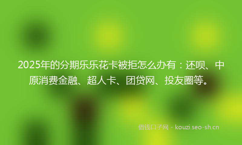 2025年的分期乐乐花卡被拒怎么办有：还呗、中原消费金融、超人卡、团贷网、投友圈等。