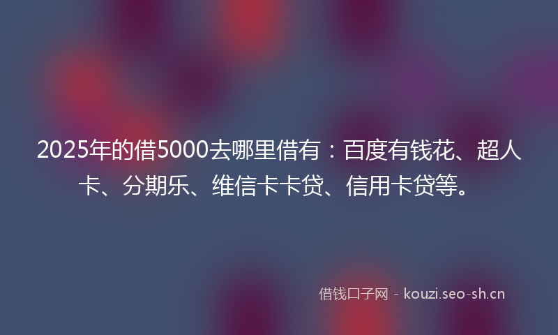 2025年的借5000去哪里借有：百度有钱花、超人卡、分期乐、维信卡卡贷、信用卡贷等。