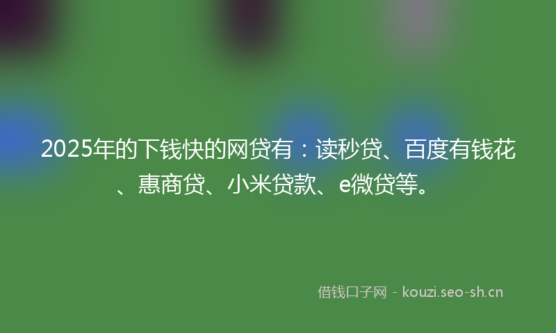 2025年的下钱快的网贷有：读秒贷、百度有钱花、惠商贷、小米贷款、e微贷等。