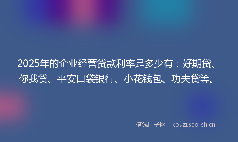 2025年的企业经营贷款利率是多少有：好期贷、你我贷、平安口袋银行、小花钱包、功夫贷等。