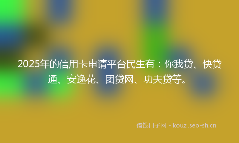 2025年的信用卡申请平台民生有：你我贷、快贷通、安逸花、团贷网、功夫贷等。