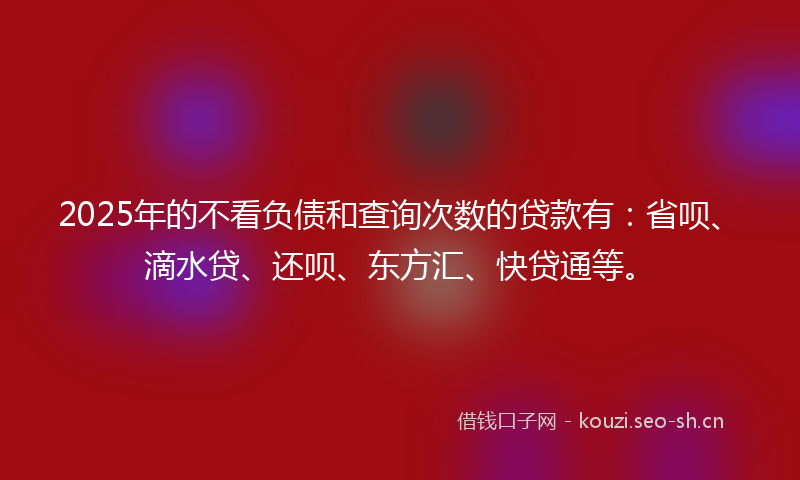 2025年的不看负债和查询次数的贷款有：省呗、滴水贷、还呗、东方汇、快贷通等。
