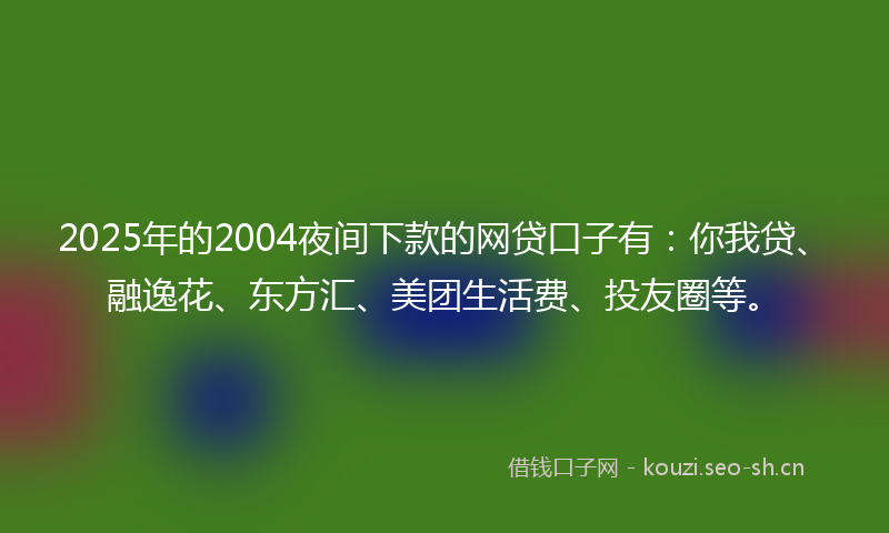 2025年的2004夜间下款的网贷口子有：你我贷、融逸花、东方汇、美团生活费、投友圈等。