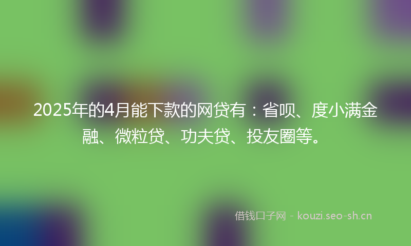 2025年的4月能下款的网贷有：省呗、度小满金融、微粒贷、功夫贷、投友圈等。