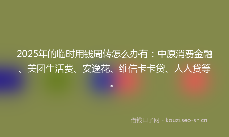 2025年的临时用钱周转怎么办有:中原消费金融、美团生活费、安逸花、维信卡卡贷、人人贷等。