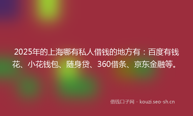 2025年的上海哪有私人借钱的地方有：百度有钱花、小花钱包、随身贷、360借条、京东金融等。