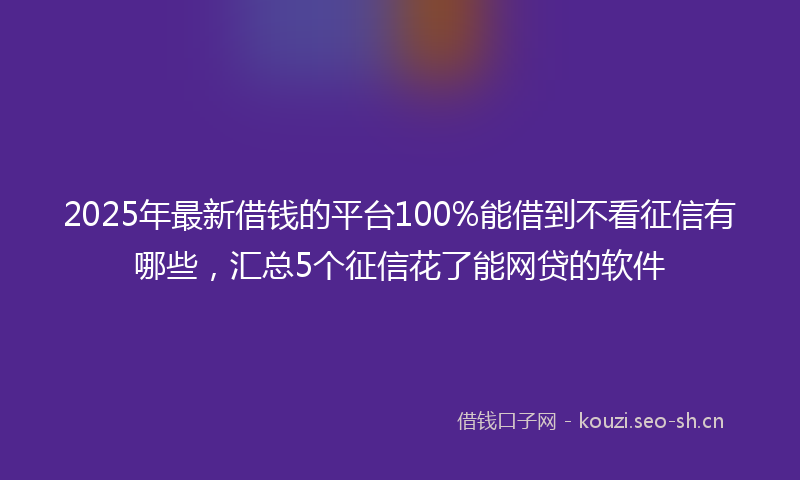 2025年最新借钱的平台100%能借到不看征信有哪些，汇总5个征信花了能网贷的软件