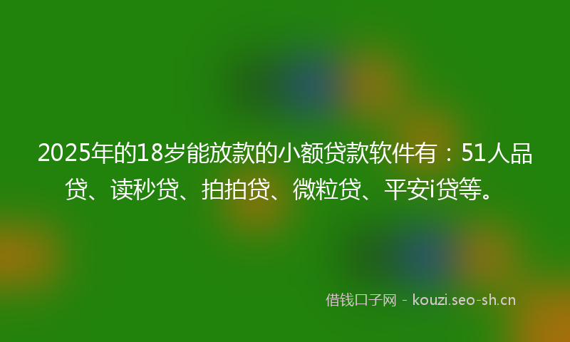 2025年的18岁能放款的小额贷款软件有：51人品贷、读秒贷、拍拍贷、微粒贷、平安i贷等。