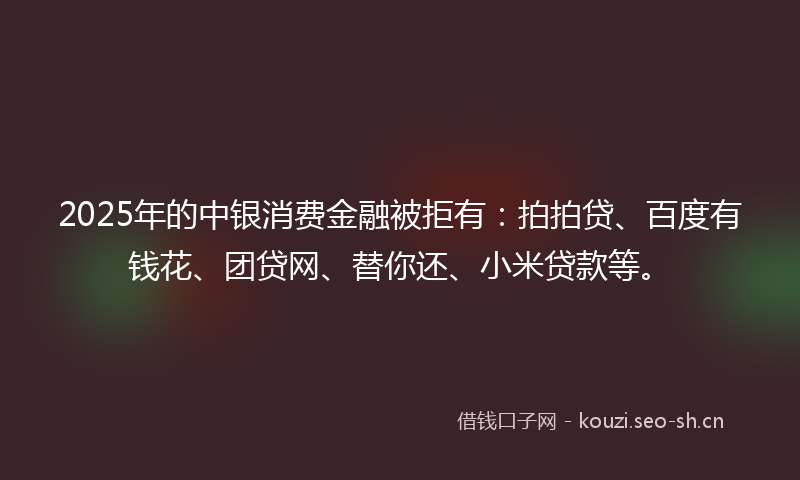 2025年的中银消费金融被拒有：拍拍贷、百度有钱花、团贷网、替你还、小米贷款等。