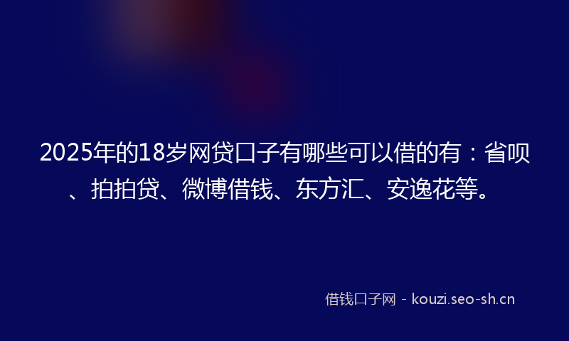 2025年的18岁网贷口子有哪些可以借的有：省呗、拍拍贷、微博借钱、东方汇、安逸花等。