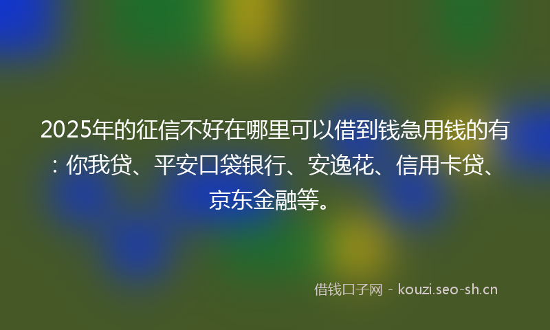 2025年的征信不好在哪里可以借到钱急用钱的有：你我贷、平安口袋银行、安逸花、信用卡贷、京东金融等。