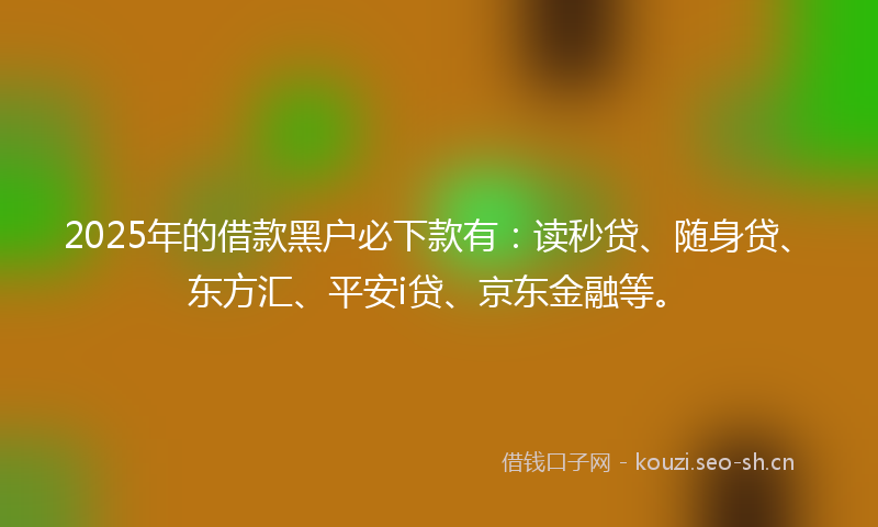 2025年的借款黑户必下款有:读秒贷、随身贷、东方汇、平安i贷、京东金融等。
