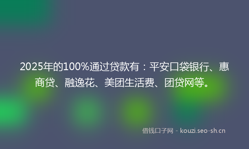 2025年的100%通过贷款有：平安口袋银行、惠商贷、融逸花、美团生活费、团贷网等。