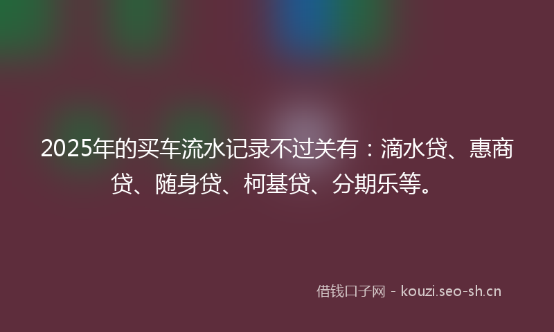 2025年的买车流水记录不过关有：滴水贷、惠商贷、随身贷、柯基贷、分期乐等。