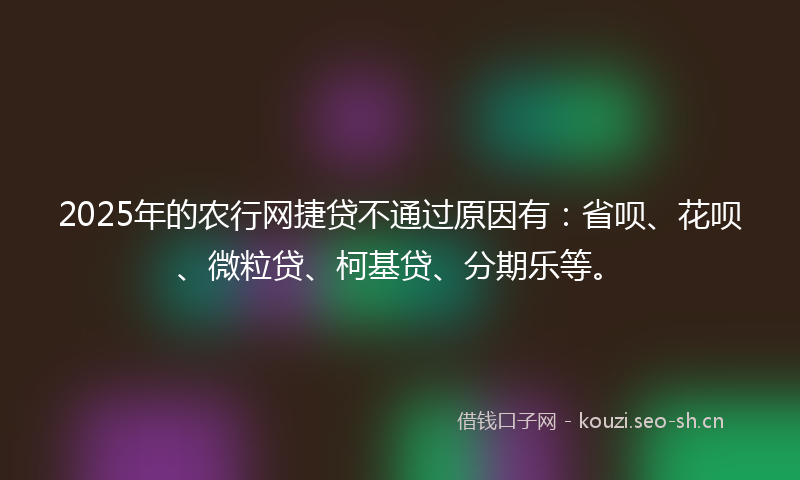 2025年的农行网捷贷不通过原因有：省呗、花呗、微粒贷、柯基贷、分期乐等。