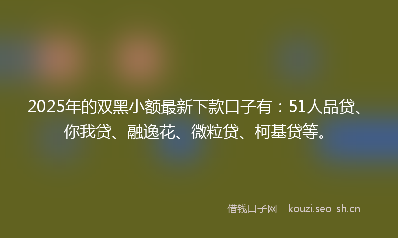 2025年的双黑小额最新下款口子有：51人品贷、你我贷、融逸花、微粒贷、柯基贷等。