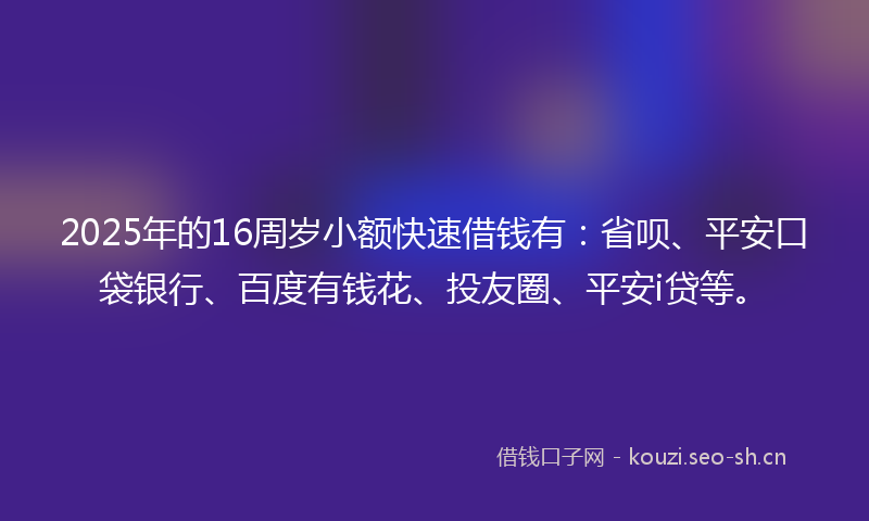 2025年的16周岁小额快速借钱有：省呗、平安口袋银行、百度有钱花、投友圈、平安i贷等。