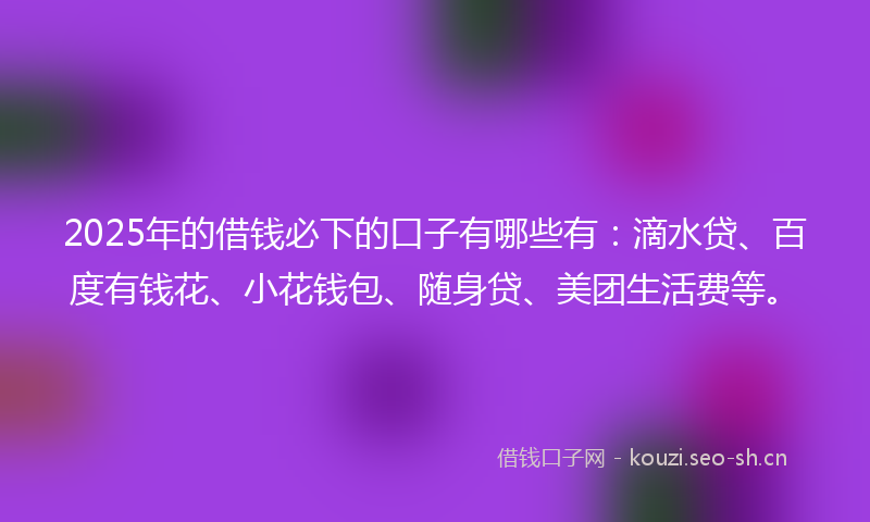 2025年的借钱必下的口子有哪些有：滴水贷、百度有钱花、小花钱包、随身贷、美团生活费等。