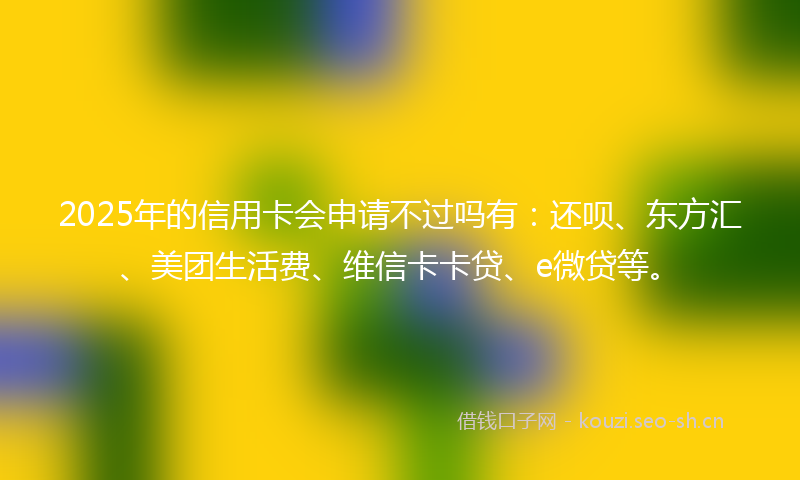 2025年的信用卡会申请不过吗有：还呗、东方汇、美团生活费、维信卡卡贷、e微贷等。
