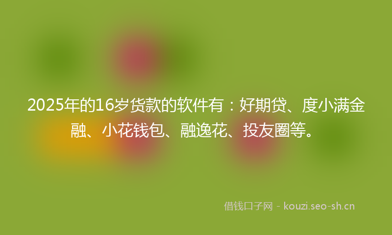 2025年的16岁货款的软件有：好期贷、度小满金融、小花钱包、融逸花、投友圈等。