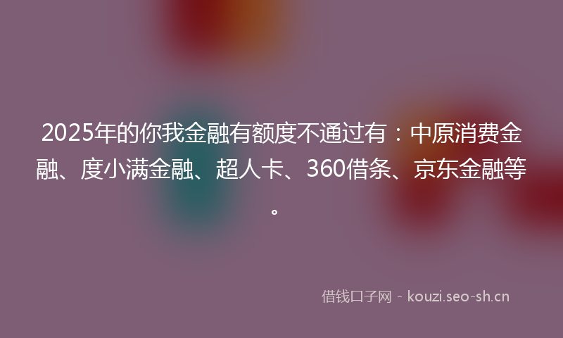 2025年的你我金融有额度不通过有:中原消费金融、度小满金融、超人卡、360借条、京东金融等。