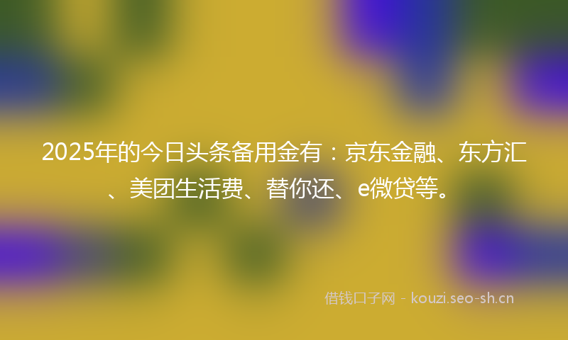 2025年的今日头条备用金有：京东金融、东方汇、美团生活费、替你还、e微贷等。