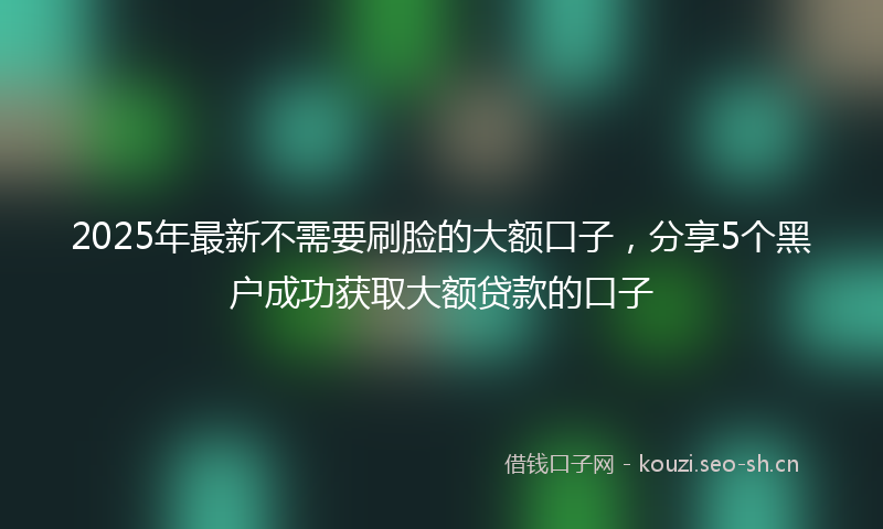 2025年最新不需要刷脸的大额口子，分享5个黑户成功获取大额贷款的口子