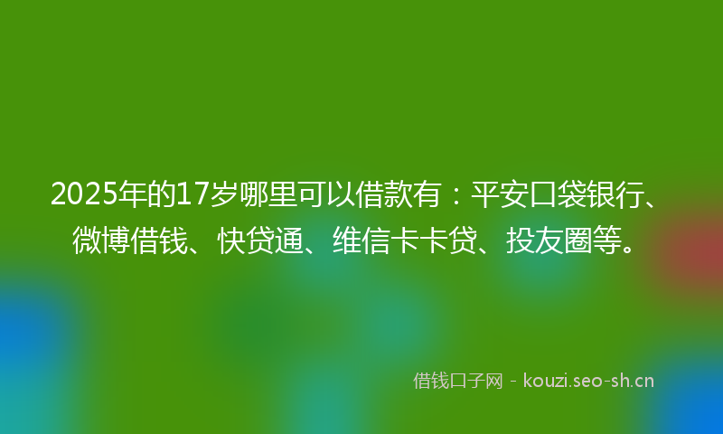 2025年的17岁哪里可以借款有：平安口袋银行、微博借钱、快贷通、维信卡卡贷、投友圈等。