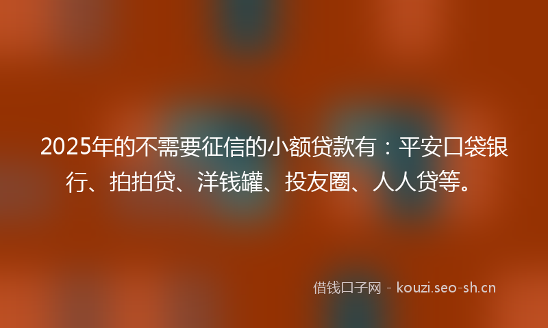 2025年的不需要征信的小额贷款有：平安口袋银行、拍拍贷、洋钱罐、投友圈、人人贷等。