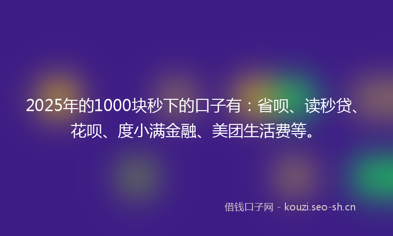 2025年的1000块秒下的口子有：省呗、读秒贷、花呗、度小满金融、美团生活费等。