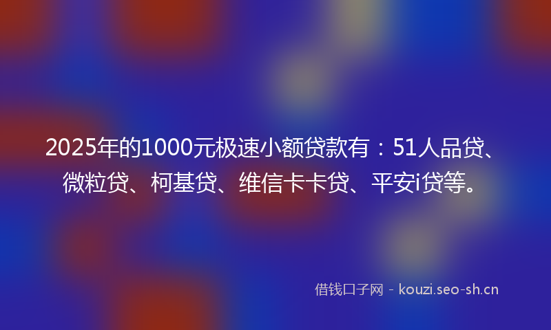 2025年的1000元极速小额贷款有：51人品贷、微粒贷、柯基贷、维信卡卡贷、平安i贷等。