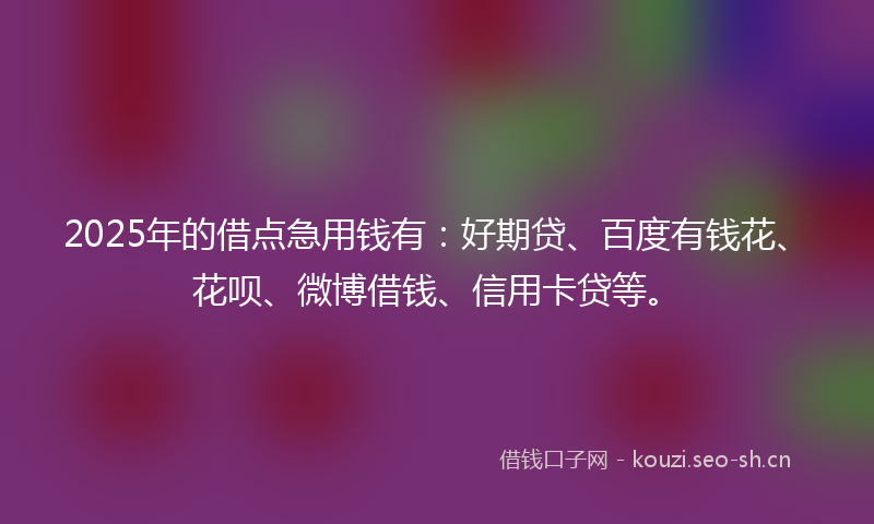 2025年的借点急用钱有：好期贷、百度有钱花、花呗、微博借钱、信用卡贷等。