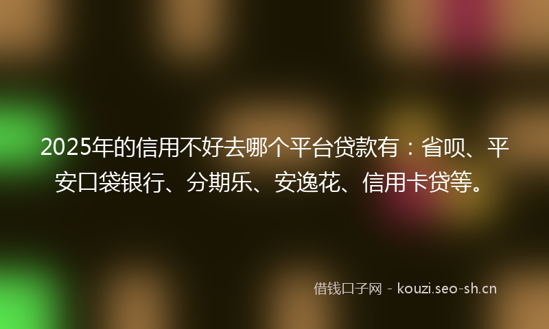 2025年的信用不好去哪个平台贷款有：省呗、平安口袋银行、分期乐、安逸花、信用卡贷等。