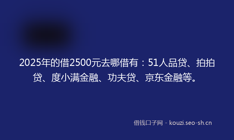 2025年的借2500元去哪借有：51人品贷、拍拍贷、度小满金融、功夫贷、京东金融等。