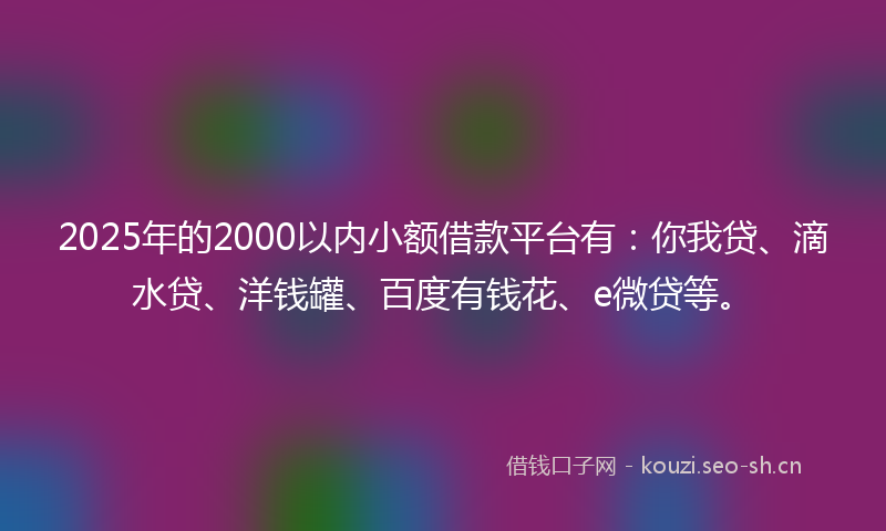 2025年的2000以内小额借款平台有：你我贷、滴水贷、洋钱罐、百度有钱花、e微贷等。