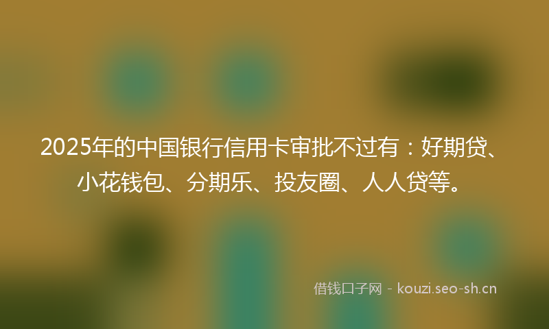 2025年的中国银行信用卡审批不过有:好期贷、小花钱包、分期乐、投友圈、人人贷等。