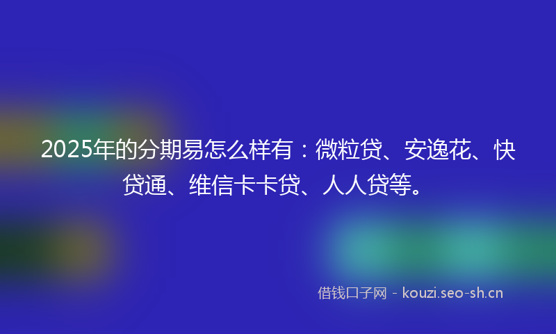 2025年的分期易怎么样有：微粒贷、安逸花、快贷通、维信卡卡贷、人人贷等。