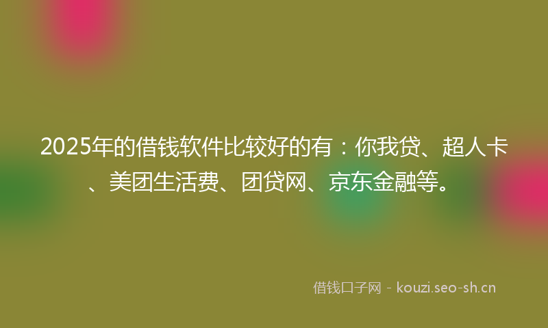 2025年的借钱软件比较好的有:你我贷、超人卡、美团生活费、团贷网、京东金融等。