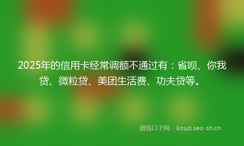 2025年的信用卡经常调额不通过有：省呗、你我贷、微粒贷、美团生活费、功夫贷等。