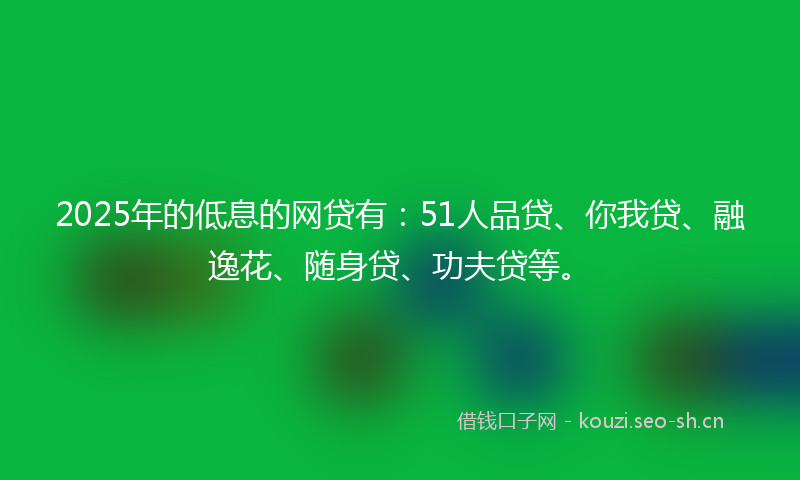 2025年的低息的网贷有：51人品贷、你我贷、融逸花、随身贷、功夫贷等。
