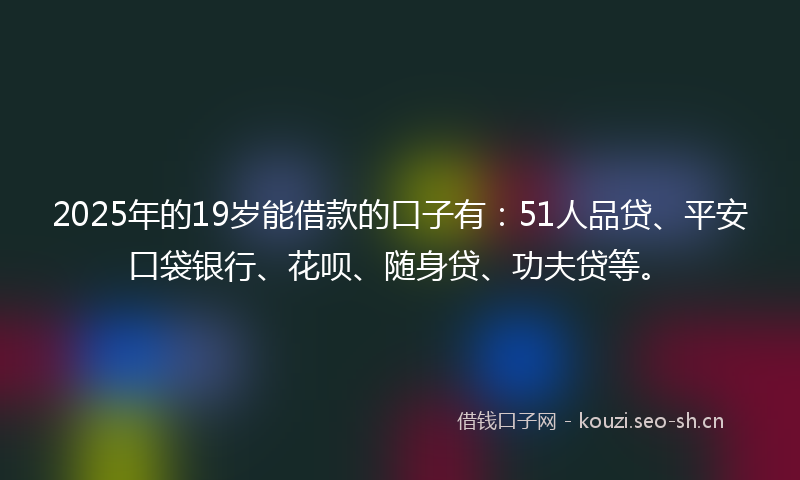 2025年的19岁能借款的口子有：51人品贷、平安口袋银行、花呗、随身贷、功夫贷等。
